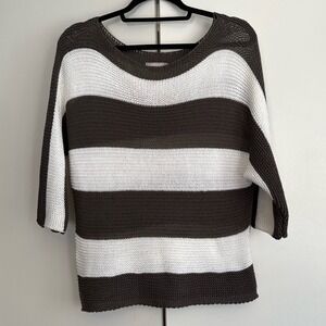 Carina Ricci Italy Striped Knit Sweater Olive White 3/4 Sleeve Small Coastal